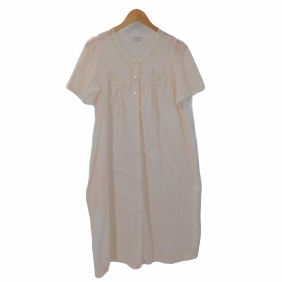 Vintage Vanity Fair Robe Womens Large House Coat Pink Short Sleeve Button Front - Picture 1 of 7